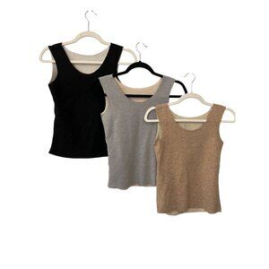 Sleeveless Knit Stretch Tank Tops Size Medium 3 Pack Black Gray Beige Layer Soft